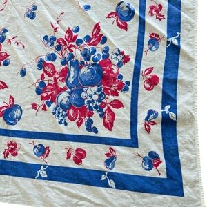 Square Blueberry Floral and Fruit Patterned Tablecloth in Aprox 40” Square